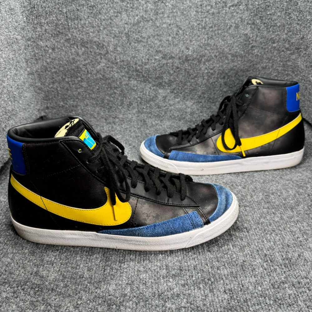 Nike Blazer Mid 77 Mens 13 Black Yellow Blue High Top Athletic Shoes DC1414-001